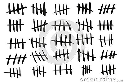 White tally marks on black board vector illustration. Many variation Vector Illustration